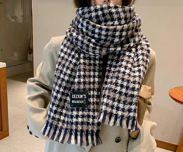 Winter plaid warm scarf shawl