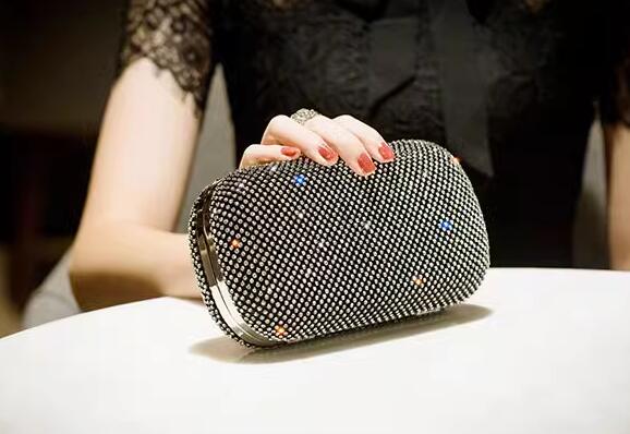 Black ring diamond clutch evening bag